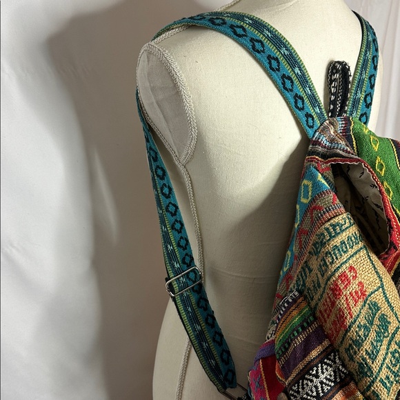 NWOT Rice Love Multicolor Handmade Drawstring Backpack - Picture 5 of 8